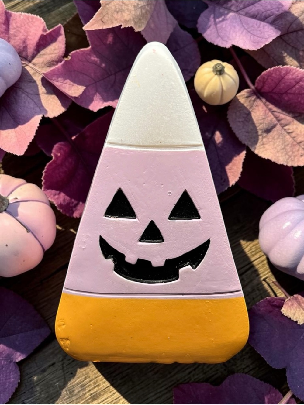Halloween Candy Corn Tabletop Decor Jack-O-Lantern Set of 2 Lavender&Orange